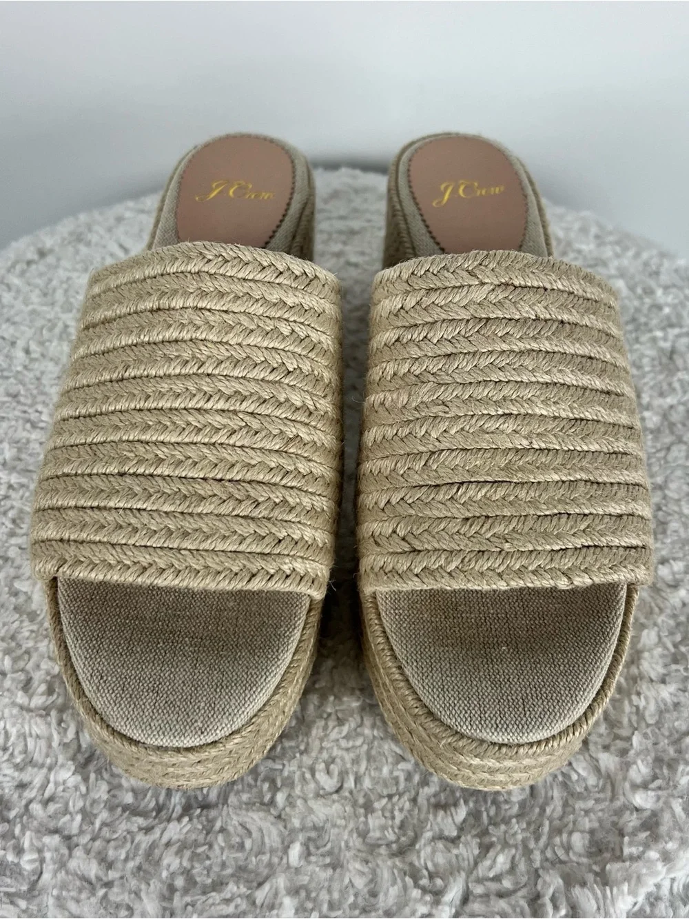 J. Crew Espadrille Platform Braided Wedge Slide Sandals Natural Beige Size 8.5